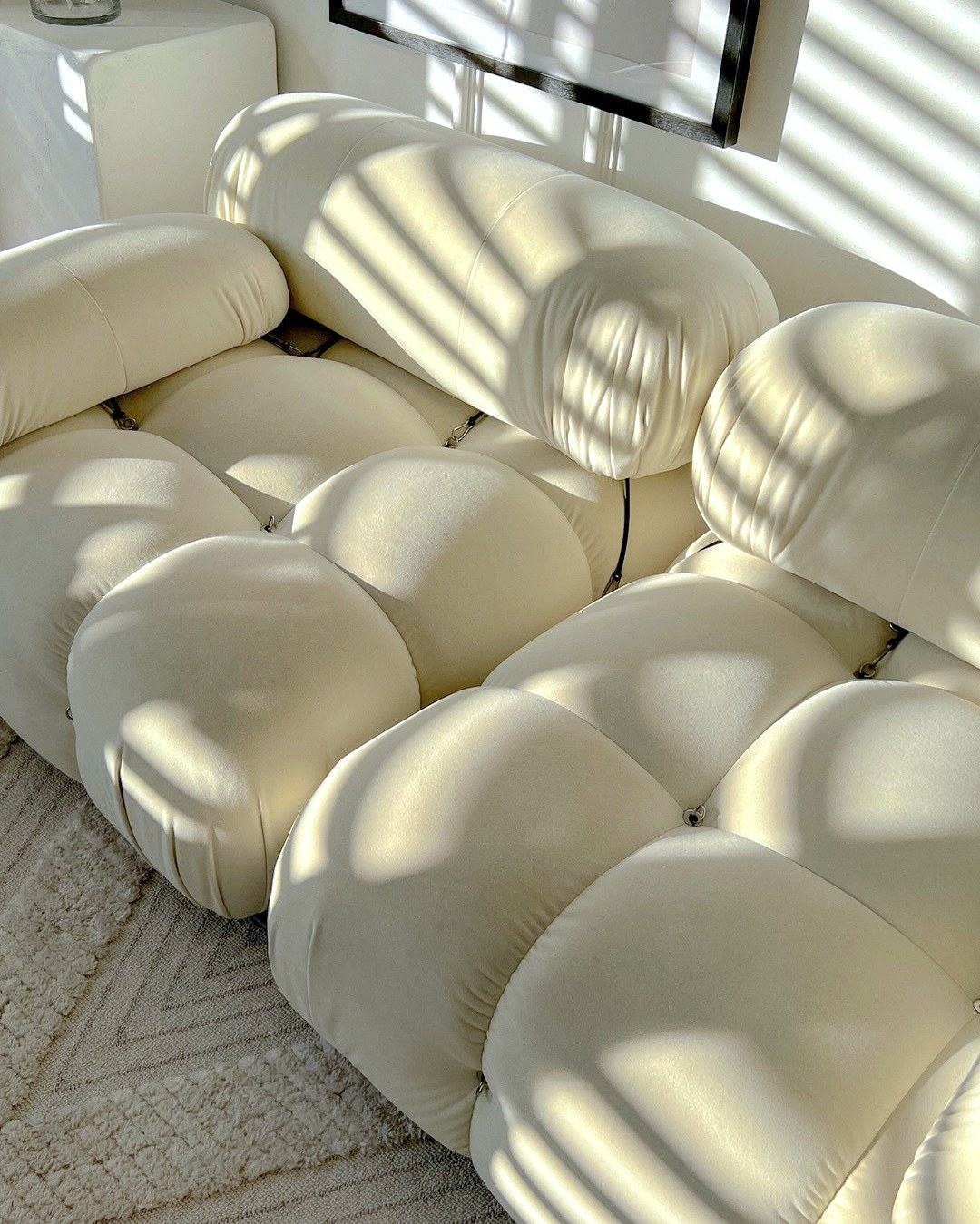 Close-up of a cream modular bubble sofa